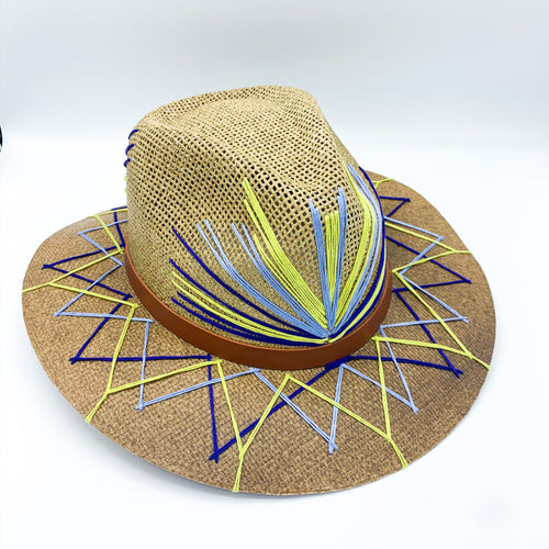 Blue yellow Boho Hat